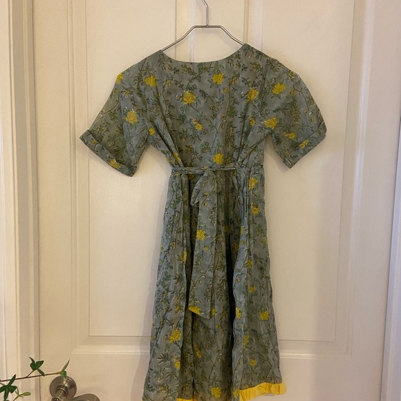 Little Paisley People Girls Linen Peasant Dress Olive Green Yellow Trim Size 10 - Picture 2 of 4